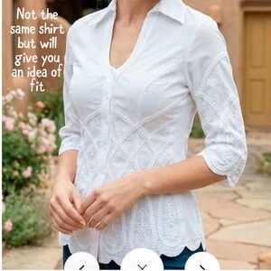 Gretty Zueger 3/4 Sleeve Embroidered Cotton Blouse